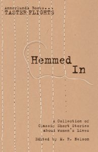 Hemmed In book cover. Incomplete stitched "bars" over the title.