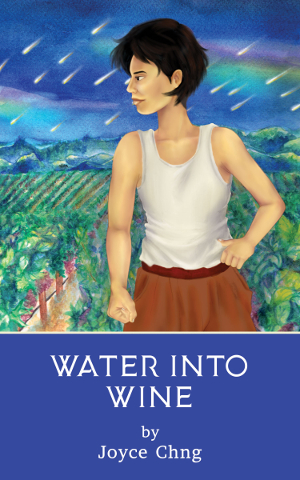 Water into Wine book cover. Person standing in front of vineyard.